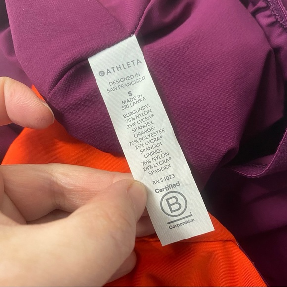 NWT Athleta Purple Orange Asymmetrical Colorblock Halter Swimsuit One-piece Sz S - Picture 5 of 8